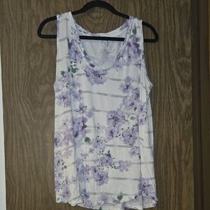 Maurices 24/7 Sleeveless Floral Tank Top - Lavender/White